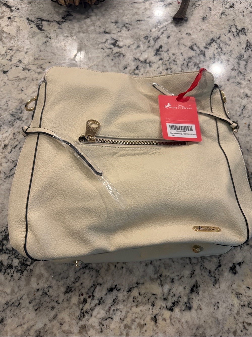 Montana West Cream Shoulder Bag with Gold Hardware